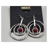 NEW Silver Tone w/Red Bead Earrings