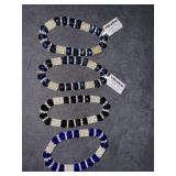 (4) Beaded Bracelets, Blue, Black, Dark Blue