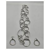 17" Silver Tone Necklace & Earrings