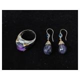 Costume Ring & Earrings Purple