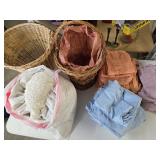 (2) Large Baskets, (3) Sets of Sheets & Mattress