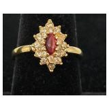 18K Gold, Diamond & Ruby Ring Sz 8