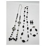 (2) Black & Silver Beaded Necklaces, (1) Beaded