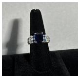 Sz:8, 925, Silver Blue Stone Ring