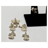 (5) Angel Charms/Pendants & Angel Dangle Ring Sz