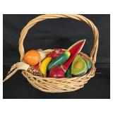Nice Wicker Basket w/Faux Fruit & Veggies