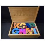 Handmade Dovetailed Wooden Box w/Thick Alphabet