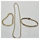 Gold Tone Necklace & (2) Gold Tone Bracelets