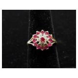 14K Gold, Diamond & Ruby Ring Sz 6.5