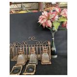 Large Metal Box Sconce, (3) Antique Lanterns &