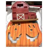 18" Wooden Pumpkin Decor & 13" Wooden Barn Decor