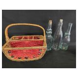 Watermelon Basket & (3) Old Bottles