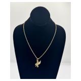 14K Yellow Gold Eagle Pendant Rope Chain 9.5"