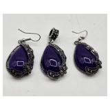 Purple Stone Earrings & Pendant