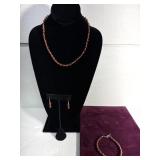 3pcs, 925 Beaded Necklace, Earrings & Bracelet