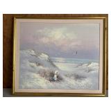 23ï¿½x27ï¿½ Girl Sand Dunes Beach Scene Signed