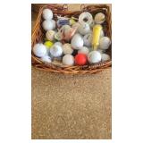 Basket of golf balls and golf tees.