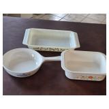 Vtg Pyrex Dish, (2) Corning Ware Skillets & Small