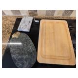 (2) Marble Cheese Trays, Wooden Chopping Board,