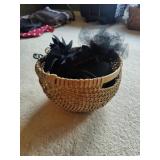 Basket of Black Headware+Round Wicker Handled