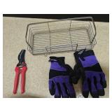 Bin, gloves, pruning shears