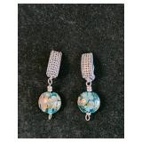 Sterling Earrings w/Glass Art Beads/ Clip On