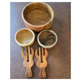 Wooden Salad Bowl Set w/Guitar Serving Forks