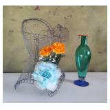 Vtg Wire Corset & Orrefors "Mirror" Vase