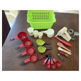 Green Basket w/Measuring Cups & Spoons, Cheese
