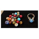 Sterling Ring w/Interchangeable Stones Sz 7.5