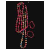 Red Beaded Necklace & Wood Bracelets