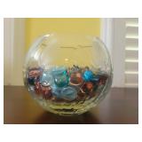Etched Glass bowl full of marbles