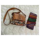 Fossil Leather & Canvas Purse & Scarf