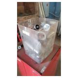 Bin of caster parts and hardware