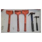 3 deadblow rubber mallets and 2 Claw hammers