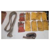 Five pairs of gloves toe strap and a wretched