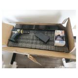 Drill, Power Supply, Flood Light Bulb, and Wicker