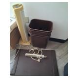 Trash cans, fan, power and desk pad