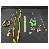 (4) Necklaces, (1) Chunky Bracelet,  Green