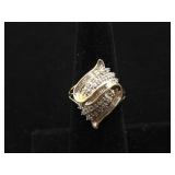 10-14K Gold & Diamond Cocktail Ring Sz 7.25