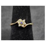 14K Flower Ring. Faux Ruby Ring