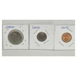 (3) 2000D2001D Coins (Quarter, One Cent, Ten Cents