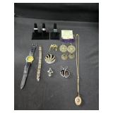 Vtg Necklace w/Purple Stone, (4) Prs Earrings,
