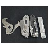 (2) Knives, Blade & Texans Metal Emblem