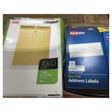 10x13 Clasp Envelopes & Avery Labels, Card Stocks
