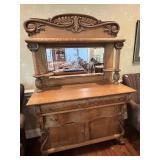 Beautiful Tiger Oak Carved Buffet With a Mirror Beautiful Tiger Oak Carved Buffet With a Mirror