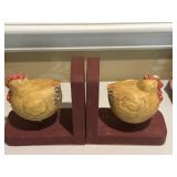 Wooden chicken bookends farmhouse style 6" tall Wooden chicken bookends farmhouse style 6" tall