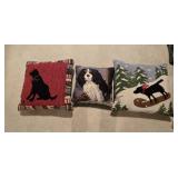 (3) Hand Hooked Wool & Needlepoint Dog Throw (3) Hand Hooked Wool & Needlepoint Dog Throw