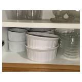 Lot of White round casserole dishes & clear Lot of White round casserole dishes & clear