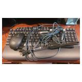 Wired keyboard and mouse and printer cables. Wired keyboard and mouse and printer cables.